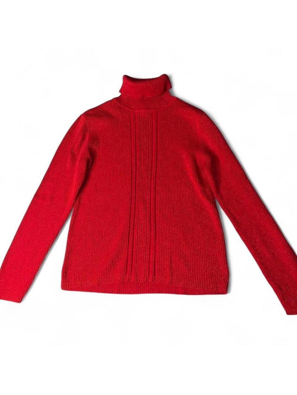 Liz Claiborne Lizsport Red Metallic Shimmer Turtleneck Ribbed Sweater Medium M